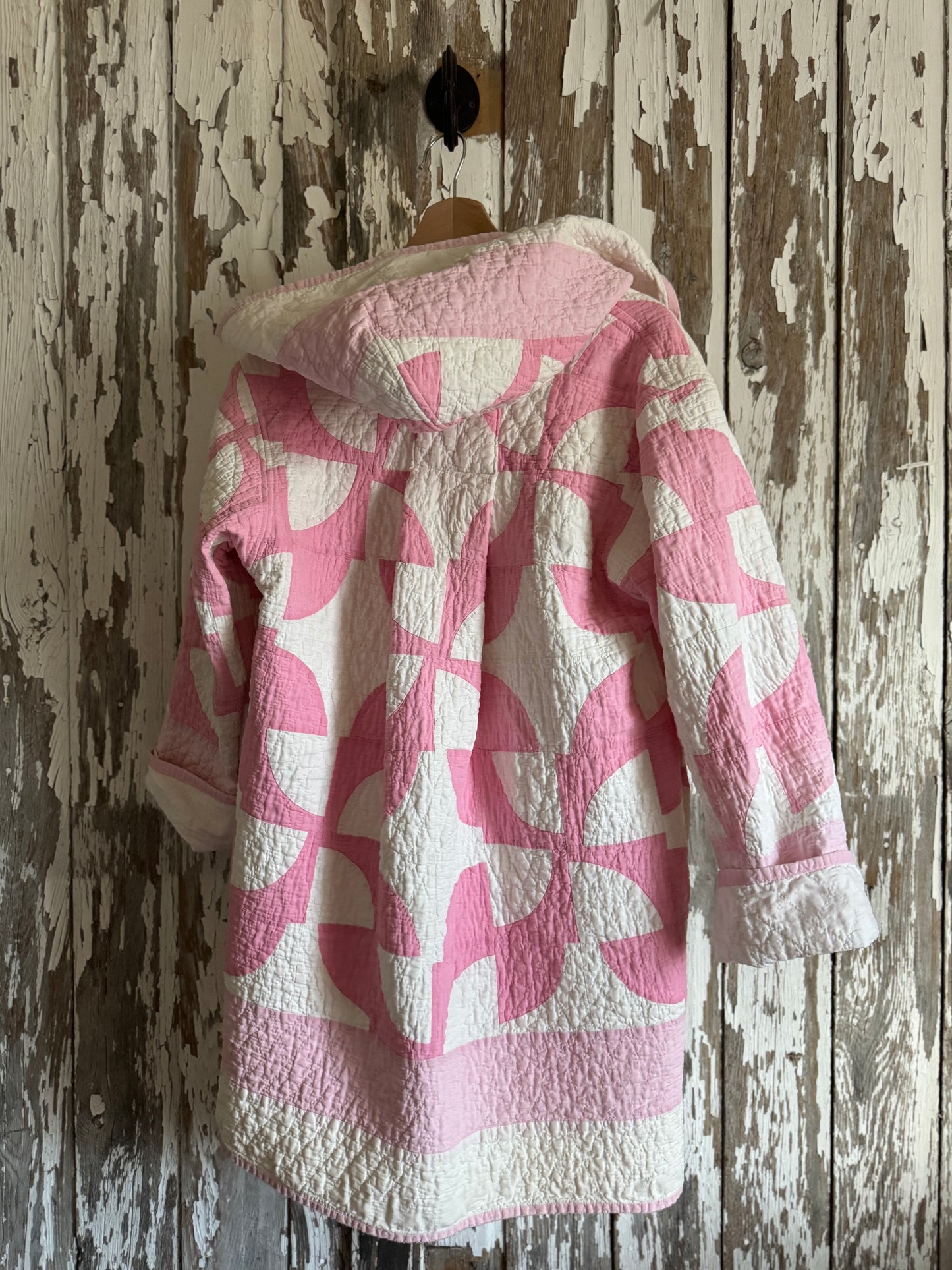 Drunkards Path Hooded Quilt Coat
